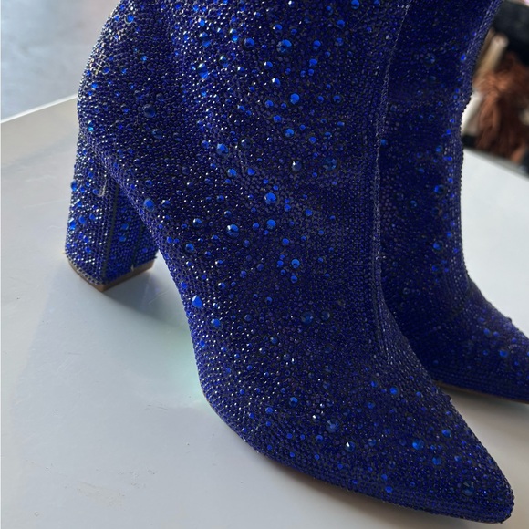 Betsey Johnson Blue Glitter Heeled Boots - Picture 1 of 2